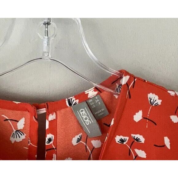 ASOS Size 2 Orange Floral Print Wide Leg Jumpsuit Bright Short Sleeve Boho READ - Picture 5 of 10